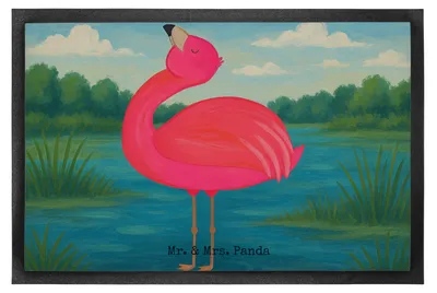 Produktbild von Mr. & Mrs. Panda fußmatte Flamingo Stolz Design 60 x 90 cm - Weiß - Geschenk, Beste Freundin, Tochter, Freude, Rosa, Schmutzfangmatte, Schmutzmatte, Fußabtreter, Mama