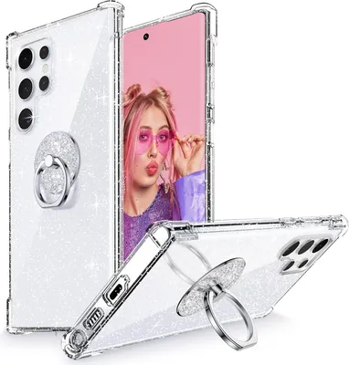 Obrázok produktu pre Puzdro pre Samsung Galaxy S23 Ultra 5G Transparentné trblietavé strieborné + krúžok