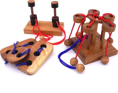 Produktbild von Seilpuzzle-Set mit unterschiedlichen, kniffligen Knobelspielen für Kinder und Erwachsene