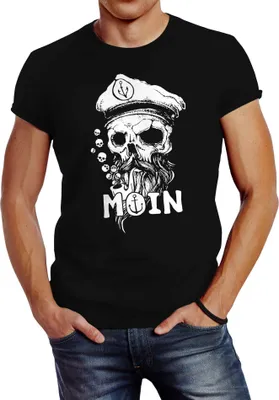 Produktbild von Herren T-Shirt Moin Kapitän Totenkopf Anker Bart Hamburg Fashion Streetstyle Neverless®  schwarz 3XL