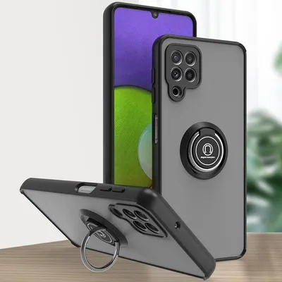 Produktbild von Samsung A22 4G Hülle, Ring Halter Ständer Matte Transluzent TPU Rahmen Stoßfest Schutzhülle für Samsung Galaxy A22 4G Schwarz