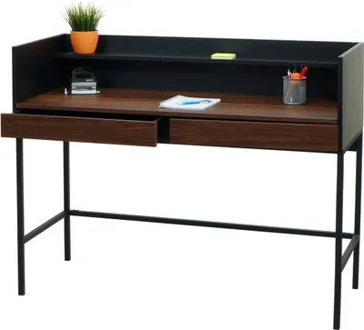 Immagine prodotto di Scrivania HWC-J79, scrivania da ufficio, scrivania da lavoro, cassetto 120x50cm legno metallo ~ aspetto noce