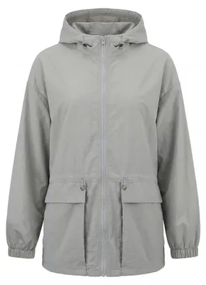 Produktbild von Damen leichte Jacke mit Kapuze, Reißverschluss und regulärer Passform grau Größe L