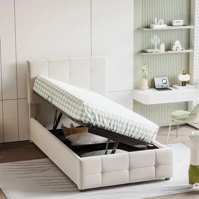Produktbild von Odikalo Polsterbett Kinderbett Boxbett Stauraumbett Höhenverstellbares Kopfteil 90x200cm