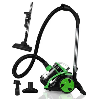 A vacuum cleaner with accessories displayed against a white background.