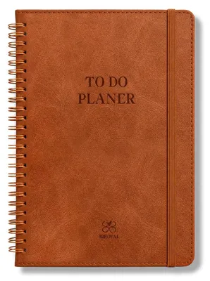 Image de Planificateur quotidien, liste de tâches, non daté, format A5, 120 jours, papier de 120g, couleur marron, avec élastique, coins métalliques, reliure spirale