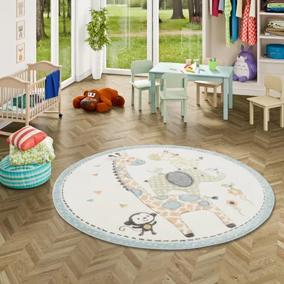 Produktbild von Kinder Teppich Maui Kids Safari Tiere Bunt Rund, Größe:160 cm Rund