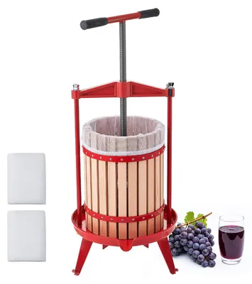 Produktbild von Manuelle Obst- und Beerenpresse - Saftpresse 18 l - Für Äpfel, Trauben, Orangen, Gemüse - Korb aus massivem Buchenholz - Mit 2 Filterbeuteln - T-förmiger Griff