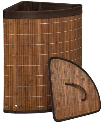 Image de Panier à linge avec sac intérieur amovible, corbeille à linge en bambou avec couvercle, couleur marron naturel | 38 x 38 x 57 cm | 55 L
