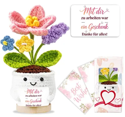 Productafbeelding van Gehaakte bloemen - Handgemaakte decoratie - Ideaal als afscheidsgeschenk voor collega's