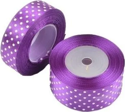 Zdjęcie produktu dla Wstążka Satynowa Do Pakowania Prezentów Ozdobna Tasiemka Fioletowa Kropki 38mm22m