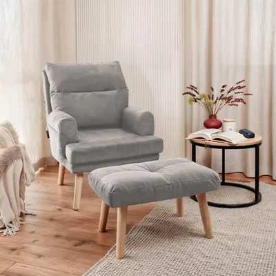 Productafbeelding van Relaxfauteuil CATANIA, inclusief voetenbankje, bekleed met stof Trinity, lichtgrijs
