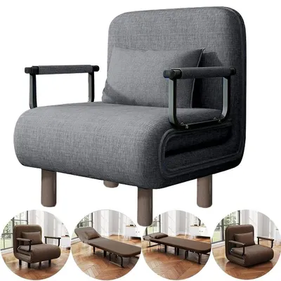 Produktbild von 5-in-1 Schlafsessel Klappbar, Sesselbett mit Liegefunktion, Verstellbarer Relaxsessel mit Metallarmlehnen, Grau, 65 × 68 × 85 cm