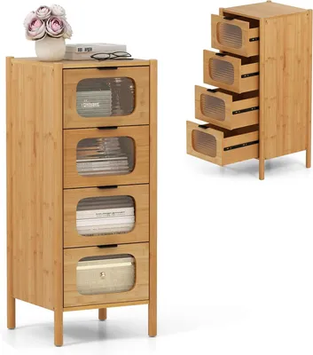 Immagine prodotto di KOMFOTTEU: cassettiera a 3/4 ripiani, credenza con cassetti in vetro temperato, cassettiera con sistema antiribaltamento, credenza per camera da letto, ingresso, corridoio (4 ripiani)