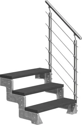 Produktbild von Aussentreppe Pertura Tallis mit Prova Geländer 3 Steigungen 100 cm anthrazit