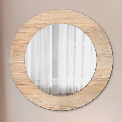 Produktbild von Dekospiegel Runder Spiegel mit Modernem Aufdruck – Wandspiegel – Spiegel - Rundspiegel - Holz Textur - Rund: Ø50cm