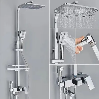Zdjęcie produktu dla Prysznic z 4 głowicami, chromowany, z regulacją wysokości, z termostatem