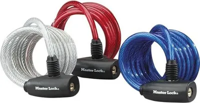 Immagine prodotto di Lucchetto per bicicletta Masterlock, 1,8 m x 8 mm, cavo in acciaio intrecciato, blu