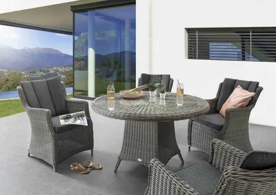 Produktbild von Destiny Sitzgruppe LUNA 4 Sessel + Tisch Ø100x75cm, Polyrattan, vintage grau