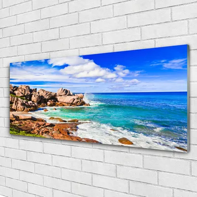 Produktbild von Acrylglasbilder 125x50 Wandbild Druck Strand Felsen Meer Landschaft