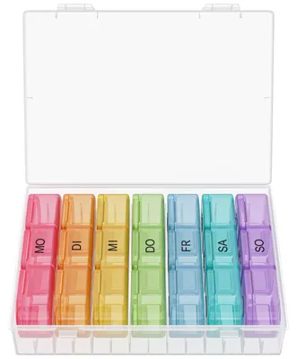 Produktbild von WELLGRO Tablettenbox für 7 Tage - Pillendose je 3 Fächer pro Tag - Klappdeckel mit Druckverschluss - Aufbewahrungsbox - BPA-freier Kunststoff