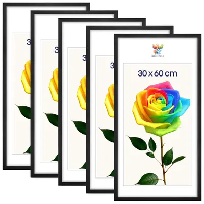 Produktbild von MG Design 5er Set Bilderrahmen Schwarz 30x60 cm - Posterrahmen Echtholz mit Acrylglas, verstärkte Wandaufhängung, hoch/quer