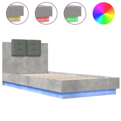 Image de vidaXL Cadre de lit avec tête de lit et lampes LED gris béton 100x200 cm