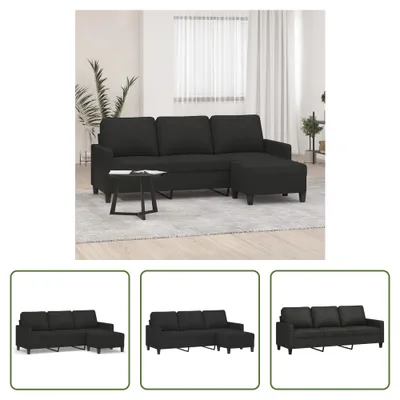 Obrázok produktu pre The Living Store 3-miestna pohovka s podnožkou čierna 180 cm látka