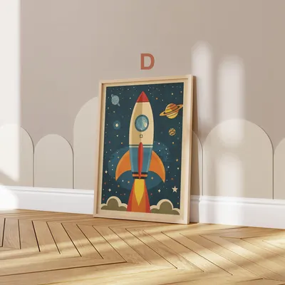 Produktbild von Astronaut Poster Kinderzimmer · Geschenkidee für Kinder · Kinderzimmer Deko · Weltraum Rakete & Planeten · Deko Print ohne Rahmen · Motiv D · 50 × 70 cm