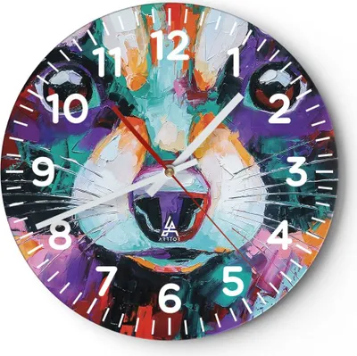 Produktbild von Wanduhr - Rund - Glasuhr - Waschbär Bunt Öl - 40x40cm - Schleichendes Uhrwerk - Lautlos - zum Aufhängen bereit - Dekoration Modern - Wanddekoration aus Glas - C4AR40x40-4565
