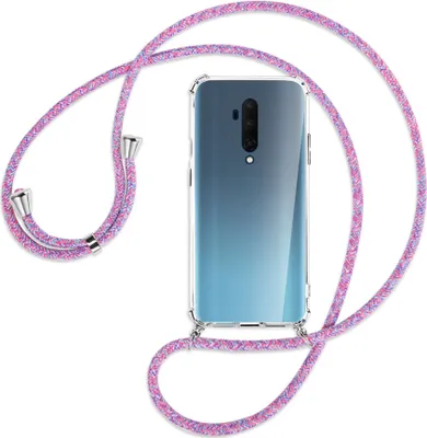 Produktbild von Handykette Backcover-Schutzhülle mit Band (Metall silberfarben) für OnePlus 7T Pro - lila/rosa/blau