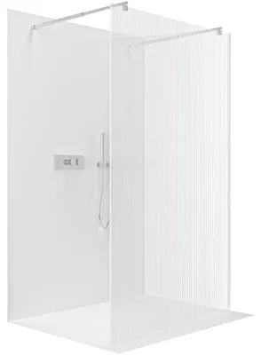 Produktbild von CERANO - Duschabtrennung Walk-in Onyx Duo L/P - 8 mm - runde Stütze - Chrom, geriffeltes Glas - 60x200 cm
