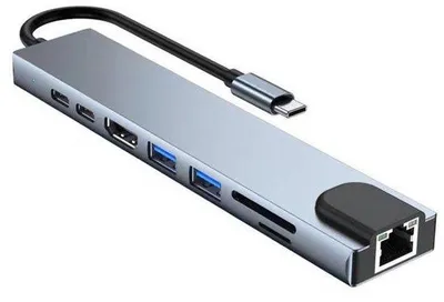 Zdjęcie produktu dla Hub USB 3.0 z 8 portami – stacja dokująca USB-C – stacja dokująca do laptopa – rozgałęźnik USB – zasilacz – Ethernet – USB-C – HDMI – czytnik kart microSD – 4K