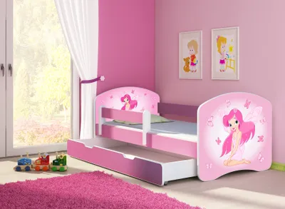 Produktbild von ACMA Jugendbett Kinderbett Junior-Bett Komplett-Set mit Matratze Lattenrost und Rausfallschutz Rosa 07 Rosa Fee 180x80 + Bettkasten