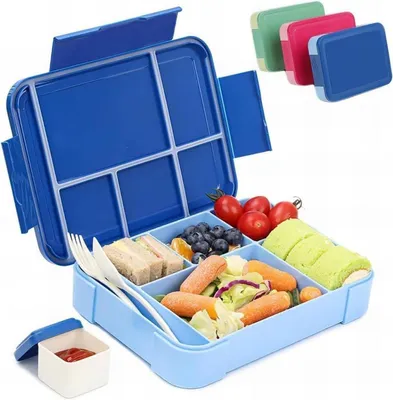 Produktbild von Bugucat Brotdose Kinder Bento Box 1330ML Auslaufsicher 6 Fächer Besteckset Blau