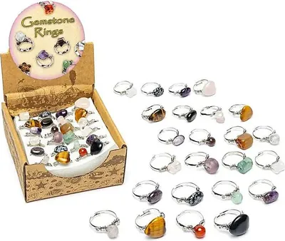 Image de Anneaux de pierres précieuses assortis 24 pièces dans une boîte de présentation - paquet de 24 pièces - 11x11x6 cm