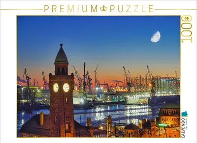 Produktbild von CALVENDO Puzzle Landungsbrücken am Abend | 1000 Teile Lege-Größe 64x48cm Foto-Puzzle für glückliche Stunden