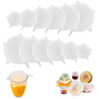 Produktbild von Silikondeckel - Dehnbar und wiederverwendbar - Für Schüsseln, Becher, Dosen und Obst - 12 Stück