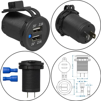 Produktbild von USB A Doppelsteckdose 12V 24V – Einbau Ladegerät 2×2100 mA – Ø51,2 mm LED Kappe – geeignet für PKW, LKW, Boot und Wohnmobil