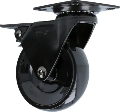 Produktbild von Schwarze Möbelrolle Polyurethan Lenkrolle modernes Design Möbeltransportrolle kugelgelagert 75mm mit Bremse