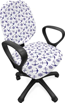 Produktbild von ABAKUHAUS Navy blau Bürostuhl Schonbezug, Anker und Helms, dekorative Schutzhülle aus Stretchgewebe, Dunkelblau Weiß