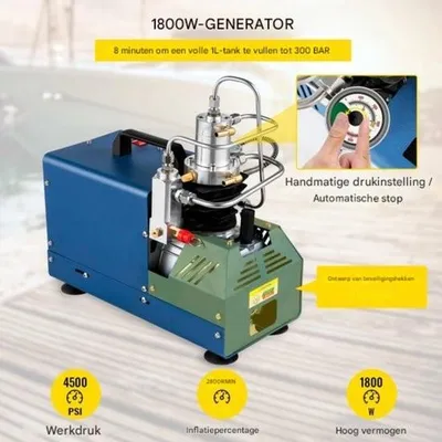 Obrázok produktu pre Tichý vzduchový kompresor PRO – dúchadlo – 1800 W – 300 bar – 4500 psi – modrý