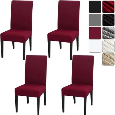 Imagen del producto de Funda para sillas Unyqoos®, juego de 4 unidades, fundas elásticas de poliéster y Elasthan, de uso universal (respaldo de 45 a 60 cm, asiento de 40 a 50 cm), color burdeos