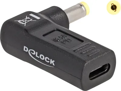 Produktbild von DeLOCK Adapter für Notebook Ladekabel USB Type-C Buchse zu HP 4,8 x 1,7 mm Stecker 90° gewinkelt, USB, 3 A, Schwarz