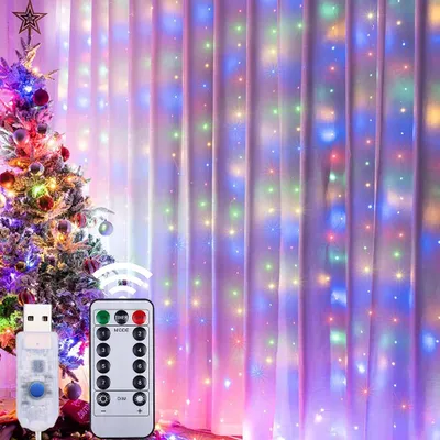 Produktbild von LED Lichtervorhang 3x3m Bunt 8 Lichtmodi USB Lichterkette Party Garten Weihnachten Hochzeit Deko