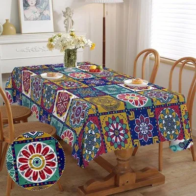 Zdjęcie produktu dla Prostokątny obrus w stylu marokańskim, 150 x 220 cm, wodoodporny, łatwy w pielęgnacji