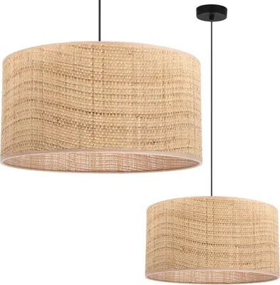 Image de Lampe Suspendue En Rotin Noir 1 Abat-Jour Plat En Rotin 40Cm