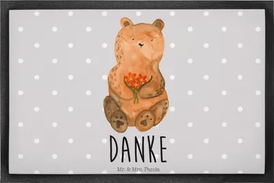 Produktbild von Mr. & Mrs. Panda bodenmatte Bär Dankbar 40 x 60 cm - Grau Pastell - Geschenk, Blumen, Danke, Schmutzfänger, fußmatte, Bodenvorleger, Dankeschön, Gummimatte, Teddy
