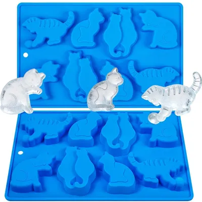 Immagine prodotto di Stampo in silicone a forma di gatto, confezione da 2 pezzi, per preparare cubetti di ghiaccio, gelatine, biscotti e cioccolatini
