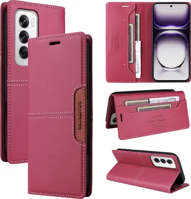 Produktbild von Handyhülle für Oppo Reno12 5G Hülle, Leder Flip Wallet Kartenfach Stand Schutzhülle Rot